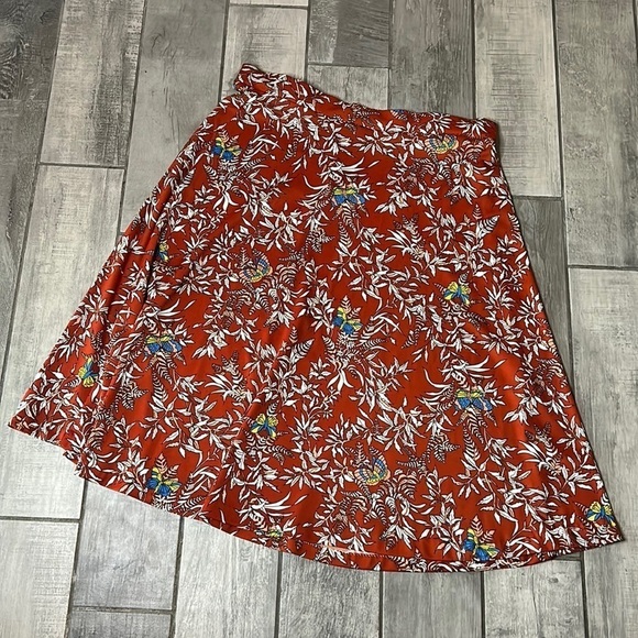 RAFFLES VINTAGE 1970s burnt orange butterfly botanical a line midi skirt plus - Picture 2 of 6
